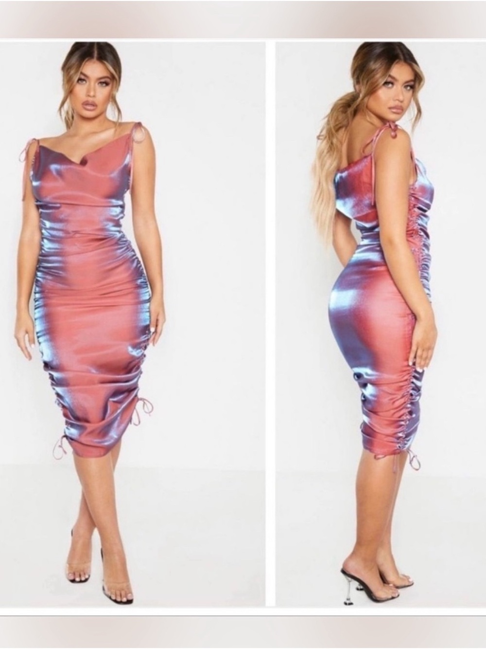 PrettyLittleThing Iridescent Slip Midi Dress NWT